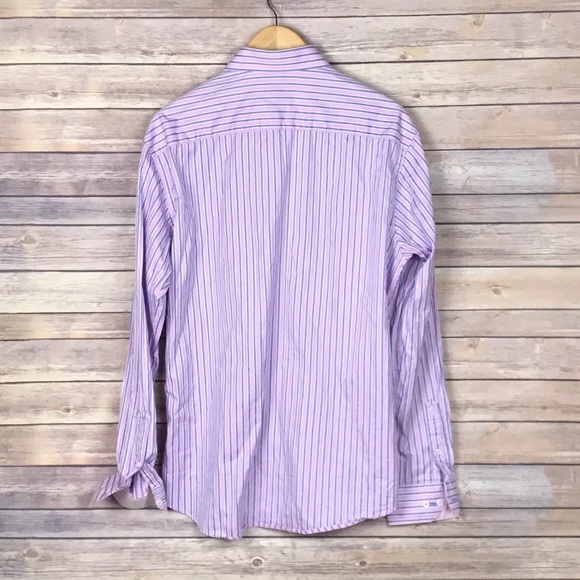 Bugatchi Uomo Striped Contrast Cuff Shirt 17 36/37 - Picture 2 of 4